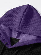 Mens hoodie in Purple, close-up of the waffle knit hood