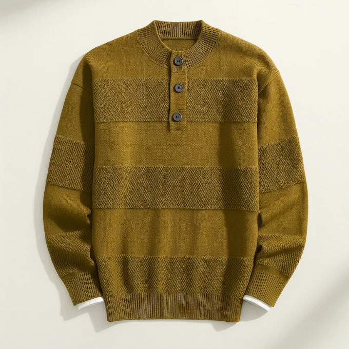 Striped Texture Henley Shirt with Button Placket