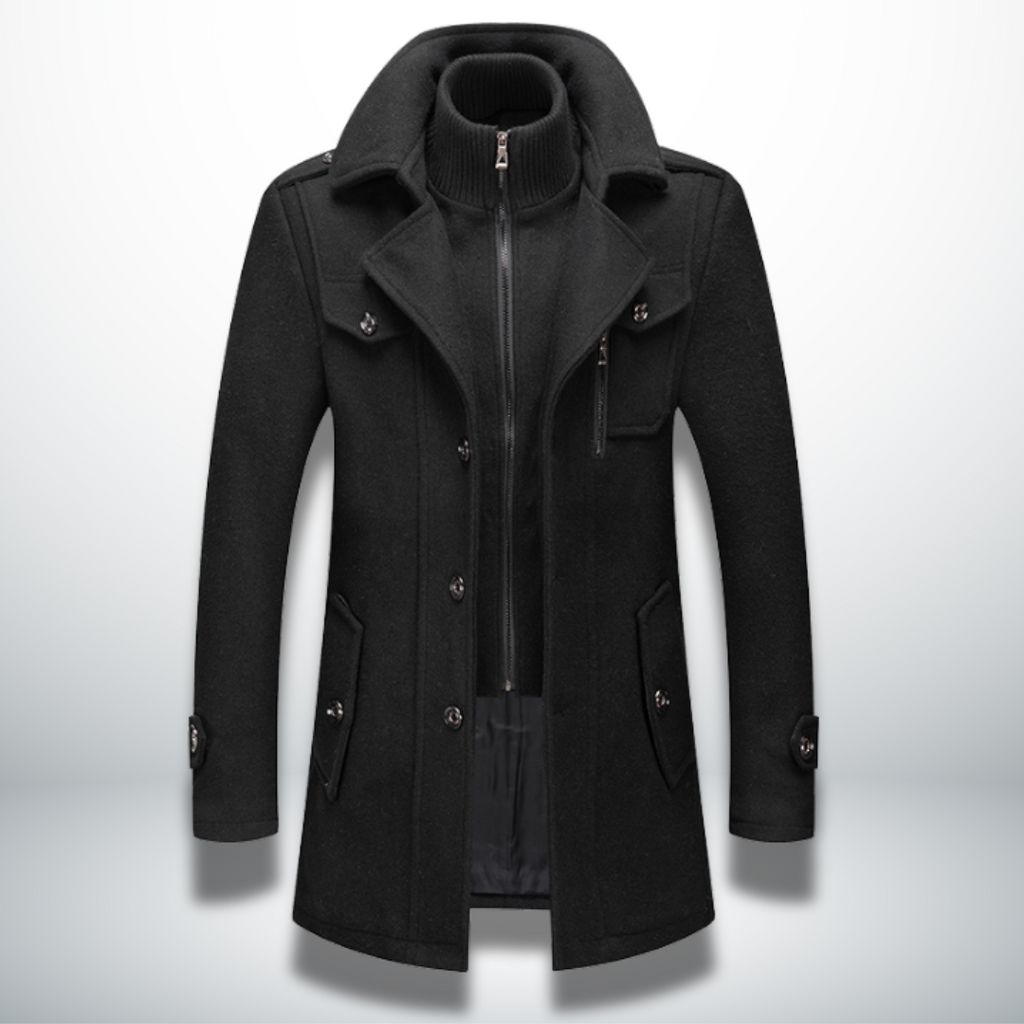 Black Wool Blend Overcoat for men