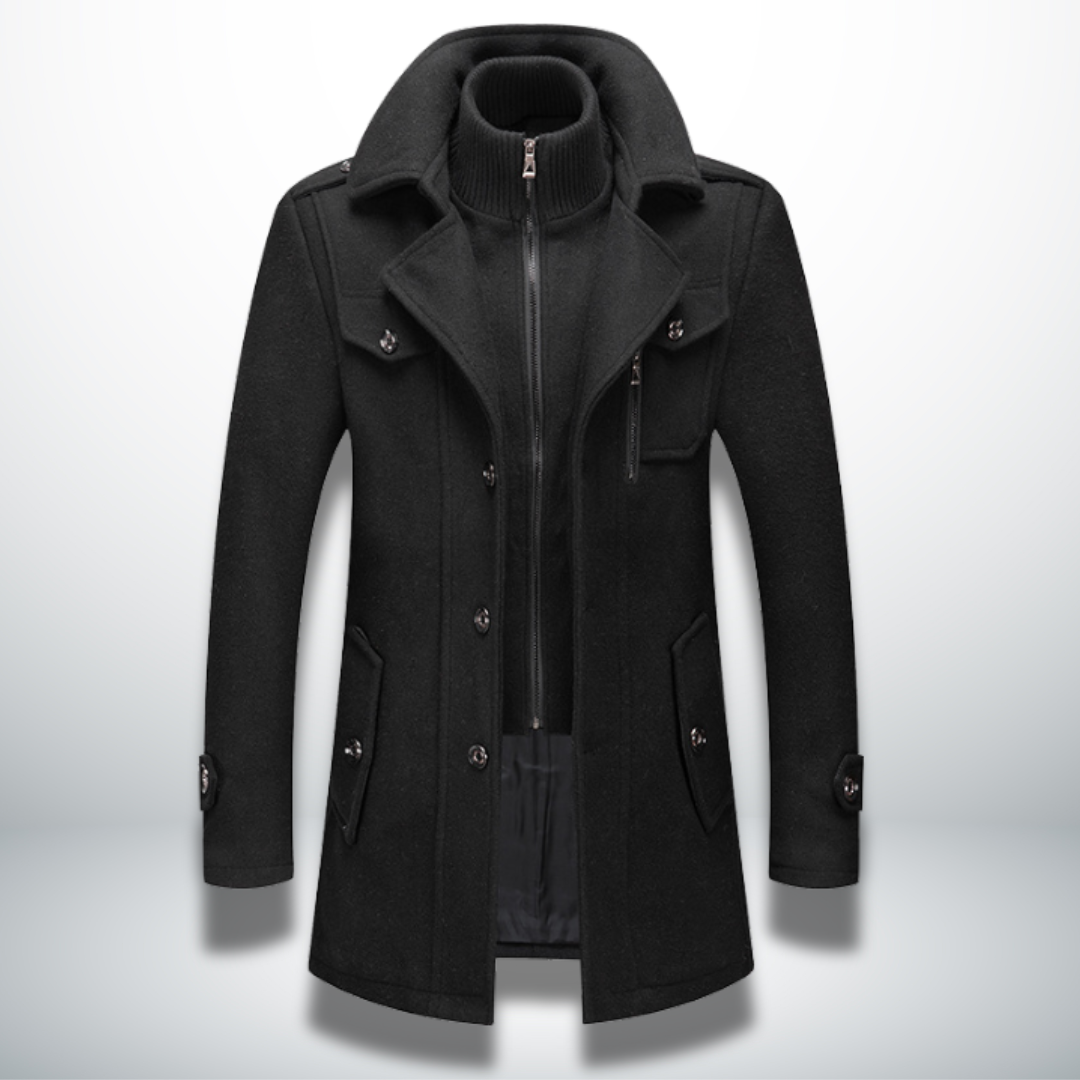 Black Wool Blend Overcoat for men