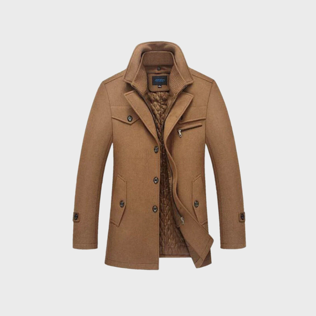 Double Breasted Pea Coat with Stand Collar