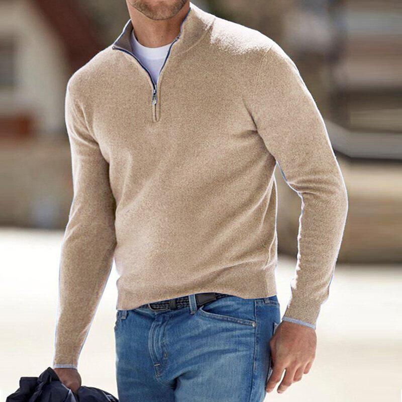 Beige Quarter Zip Sweater for men