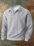Mens quarter zip sweater in Light Gray, front view