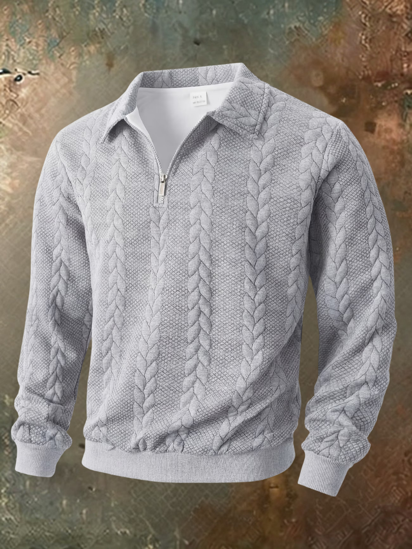Mens quarter zip sweater in Light Gray, front view