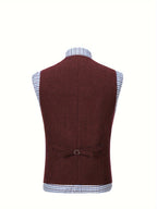 Herringbone Suit Vest for Men with Button Front
