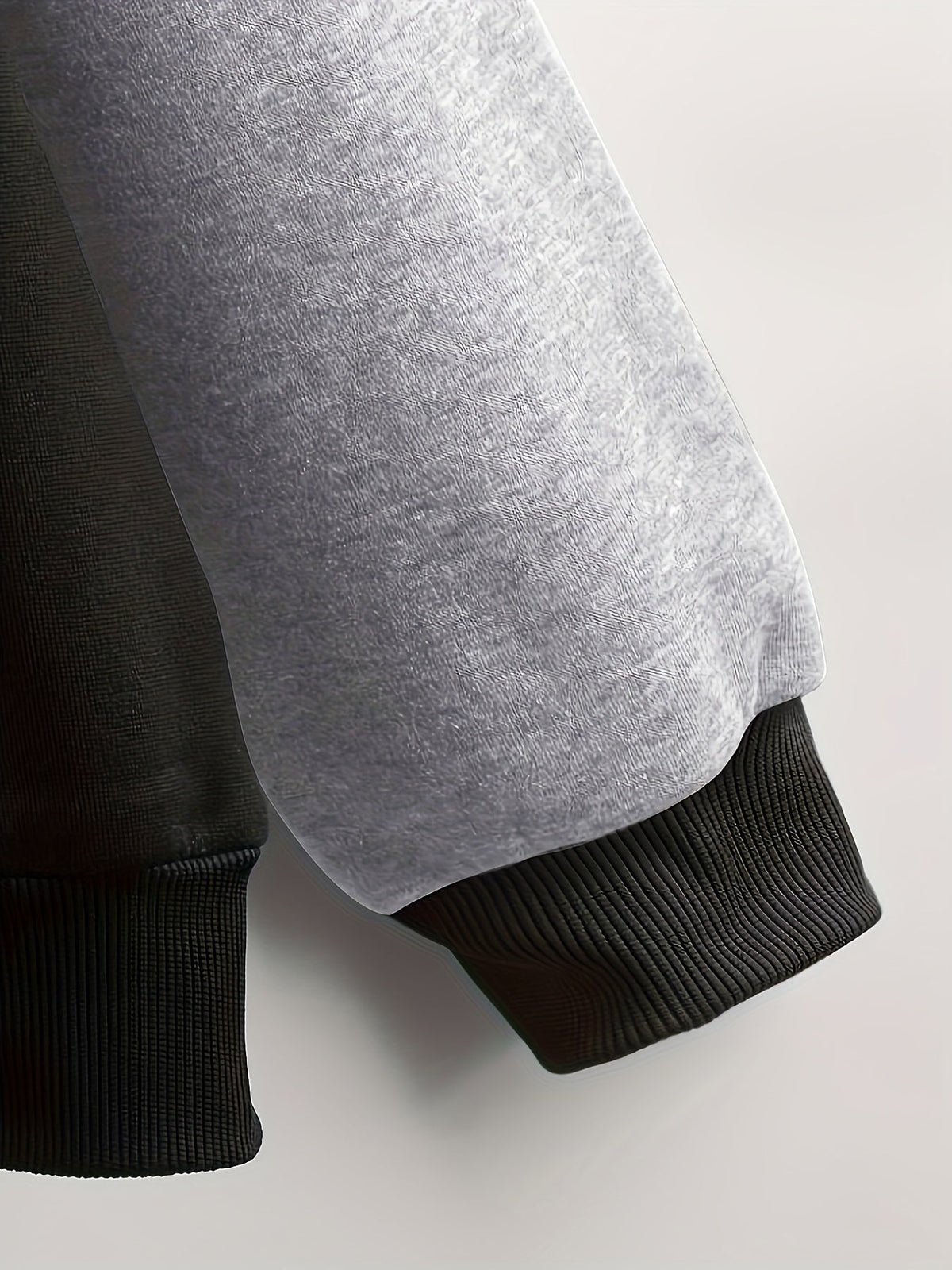 Mens zip up hoodie in Gray, sleeve with black ribbed cuff
