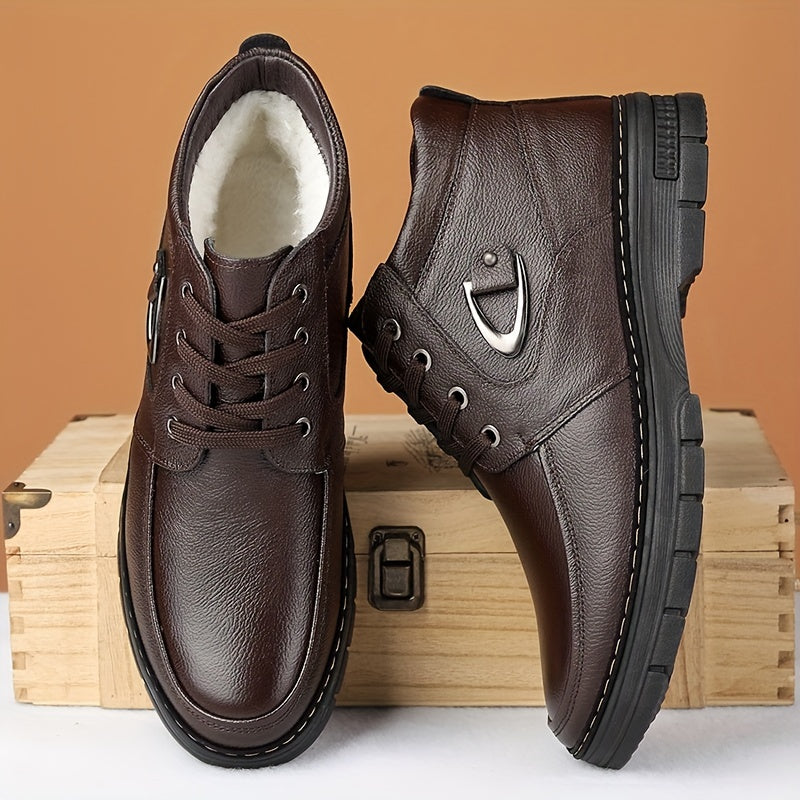 Warm Lined Winter Boots for Men with Lace Up Front