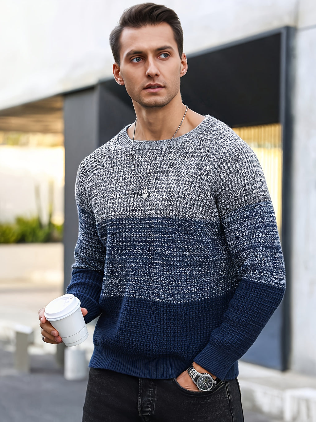 Color Block Crewneck Sweater