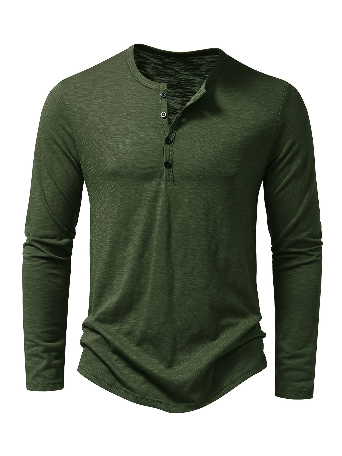 Curved Hem Henley Shirt with Button Placket