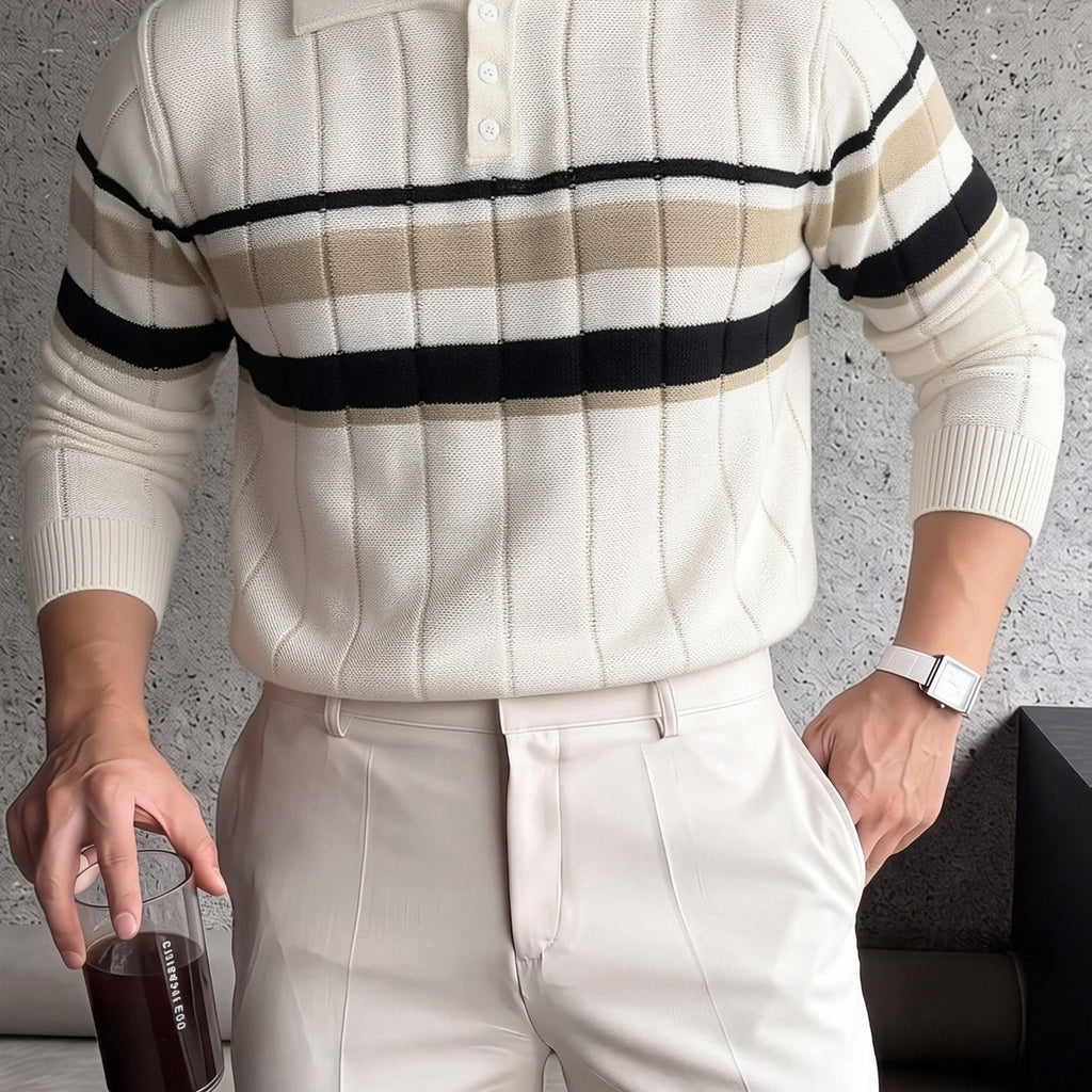 Striped Knit Polo with Button Placket