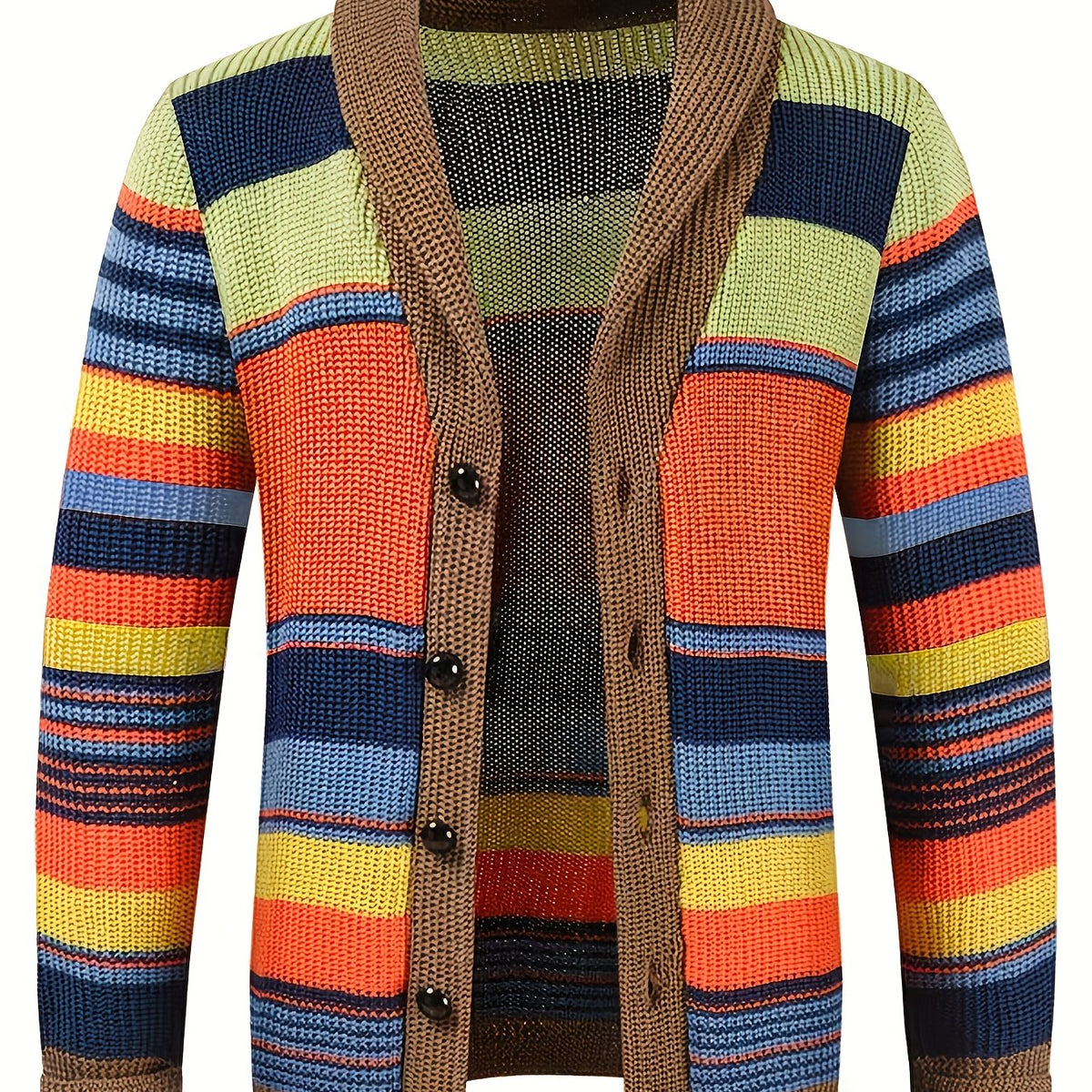 Multicolor chunky Knit Striped Cardigan for Men