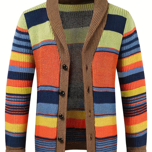 Multicolor chunky Knit Striped Cardigan for Men