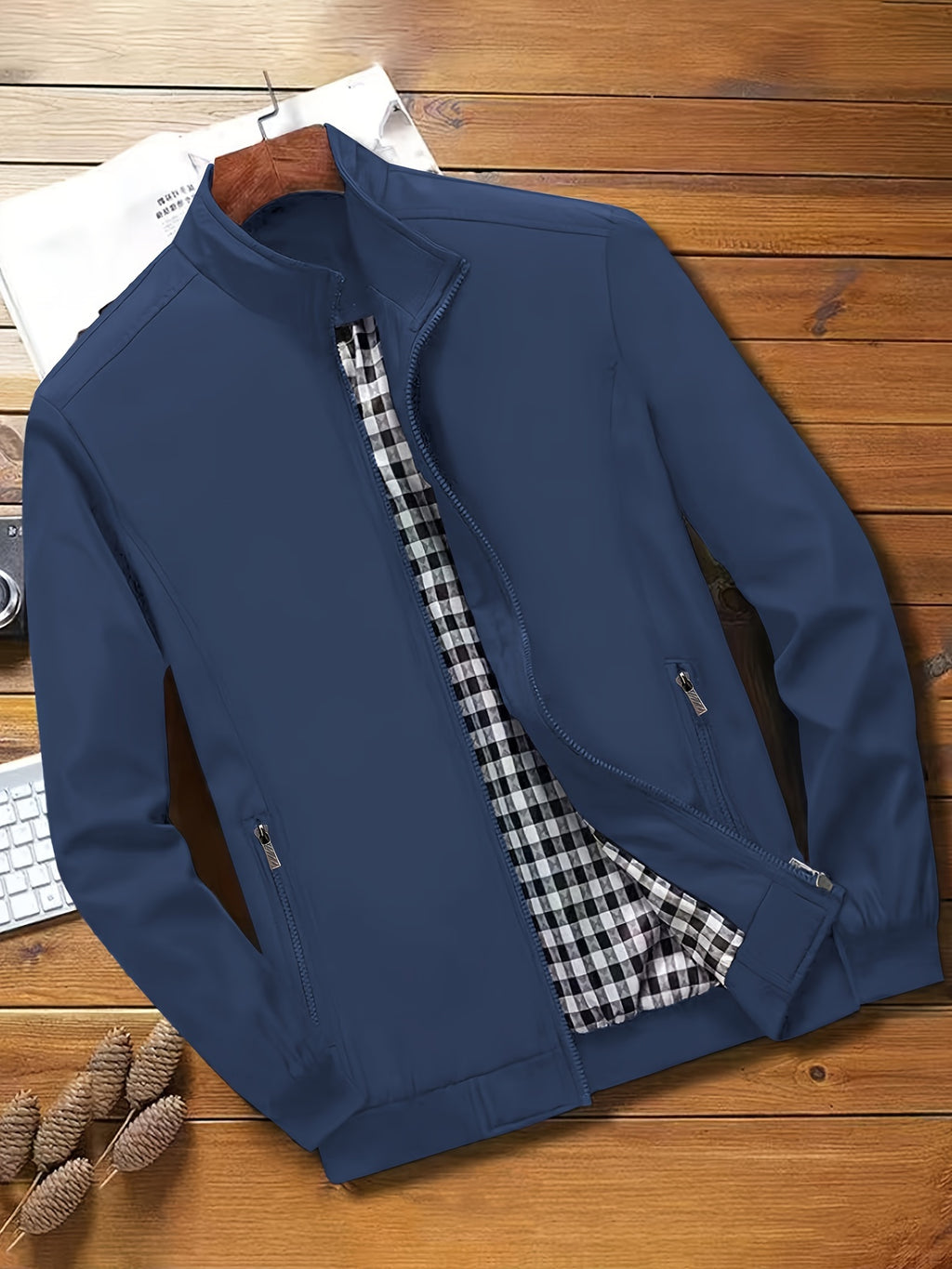 Check Lining Work Jacket with Stand Collar