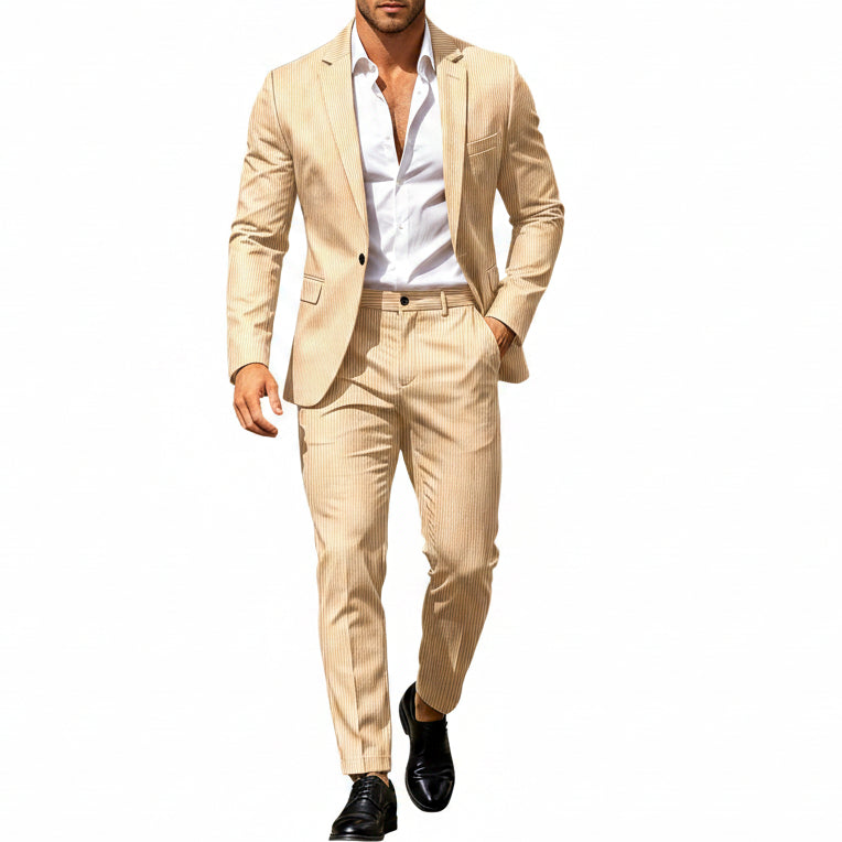 Mens suit in Beige, single button blazer and pants