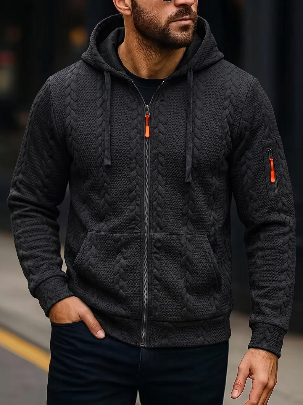 Cable Knit Zip Hoodie for men, detail 2