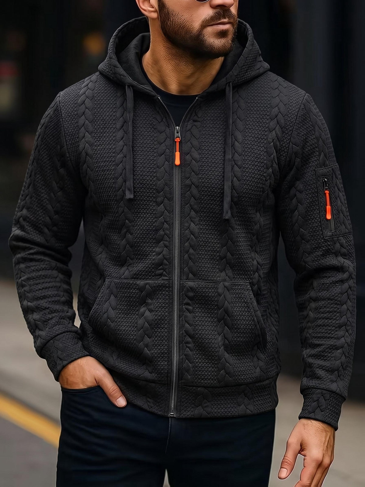 Cable Knit Zip Hoodie for men, detail 2