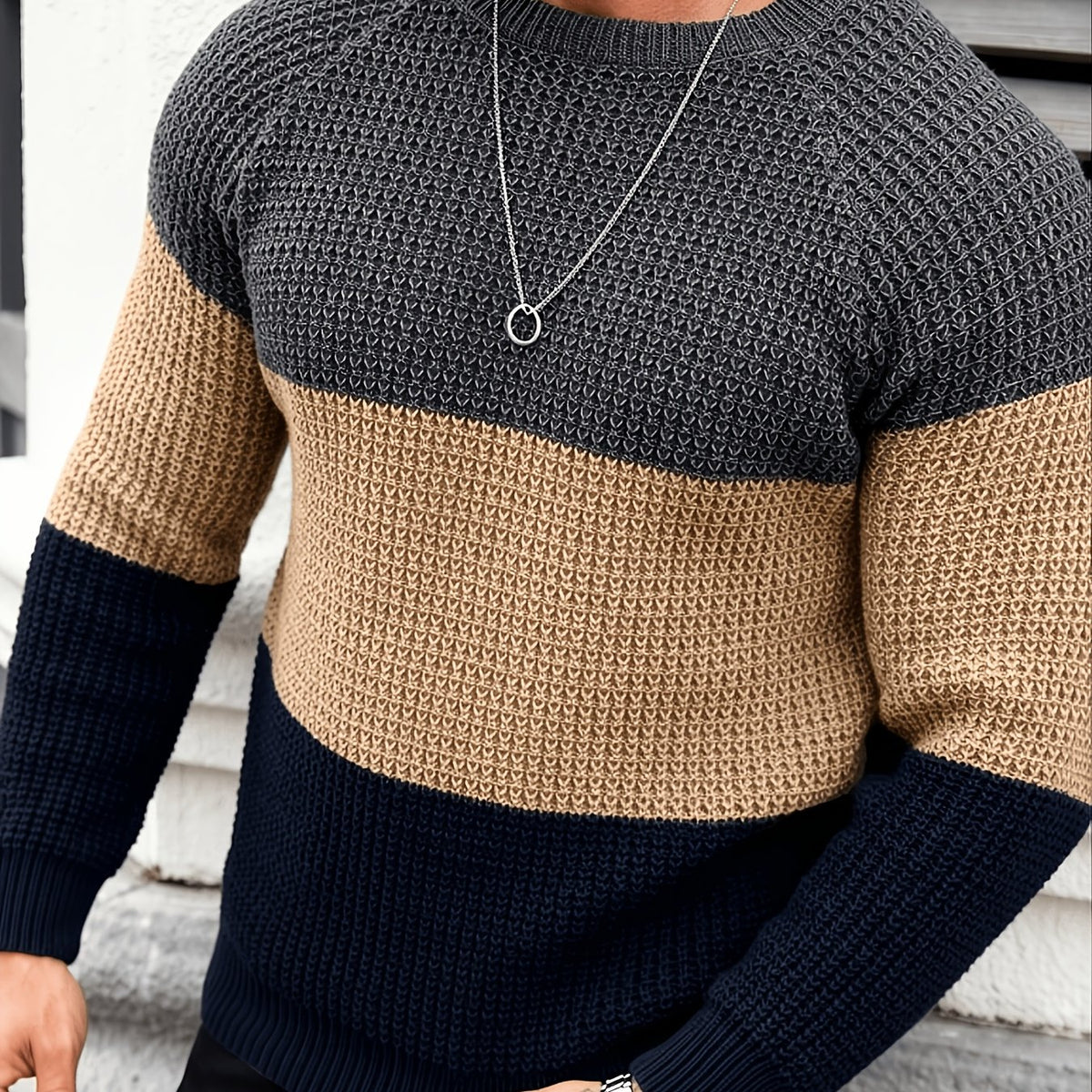 Color Block Crewneck Sweater