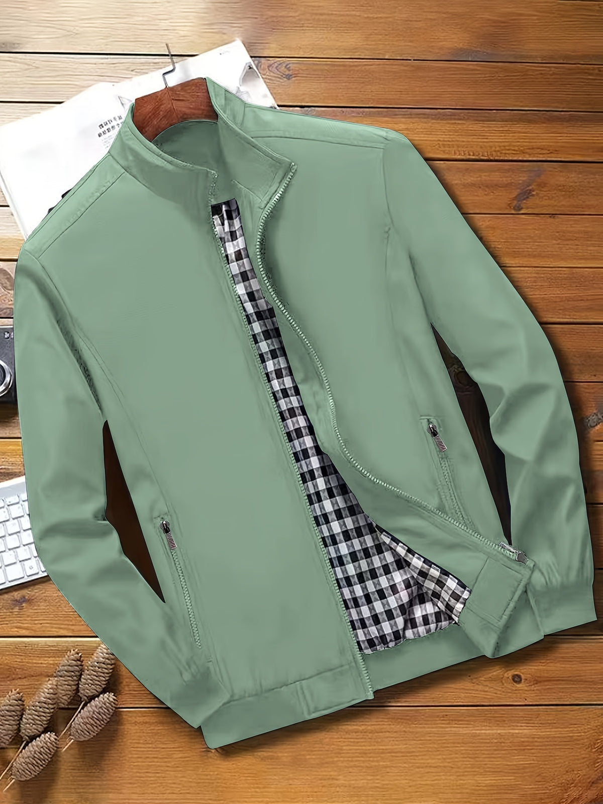 Check Lining Work Jacket with Stand Collar