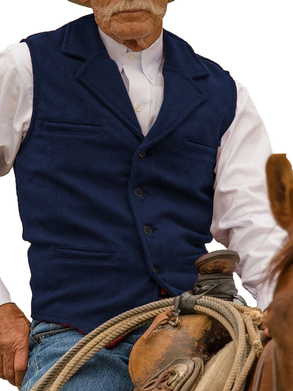 Herringbone Suit Vest for Men with Button Front