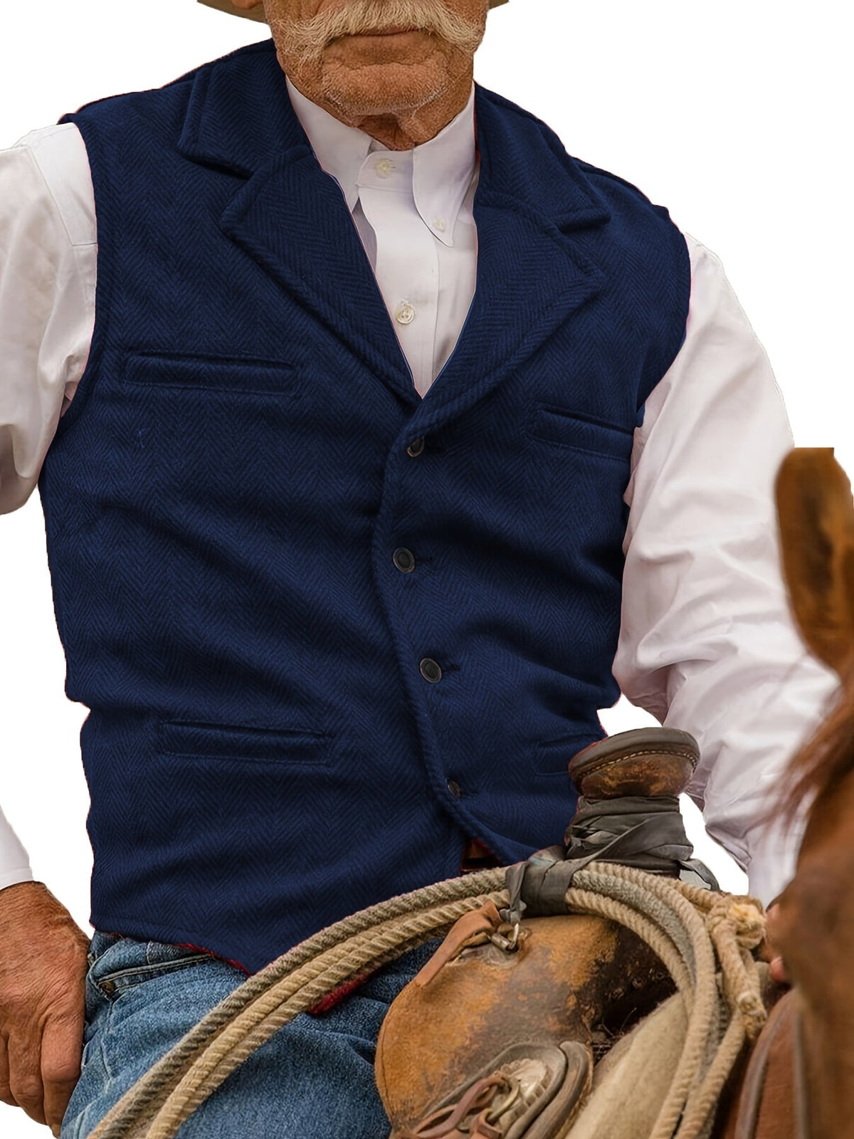 Herringbone Suit Vest for Men with Button Front