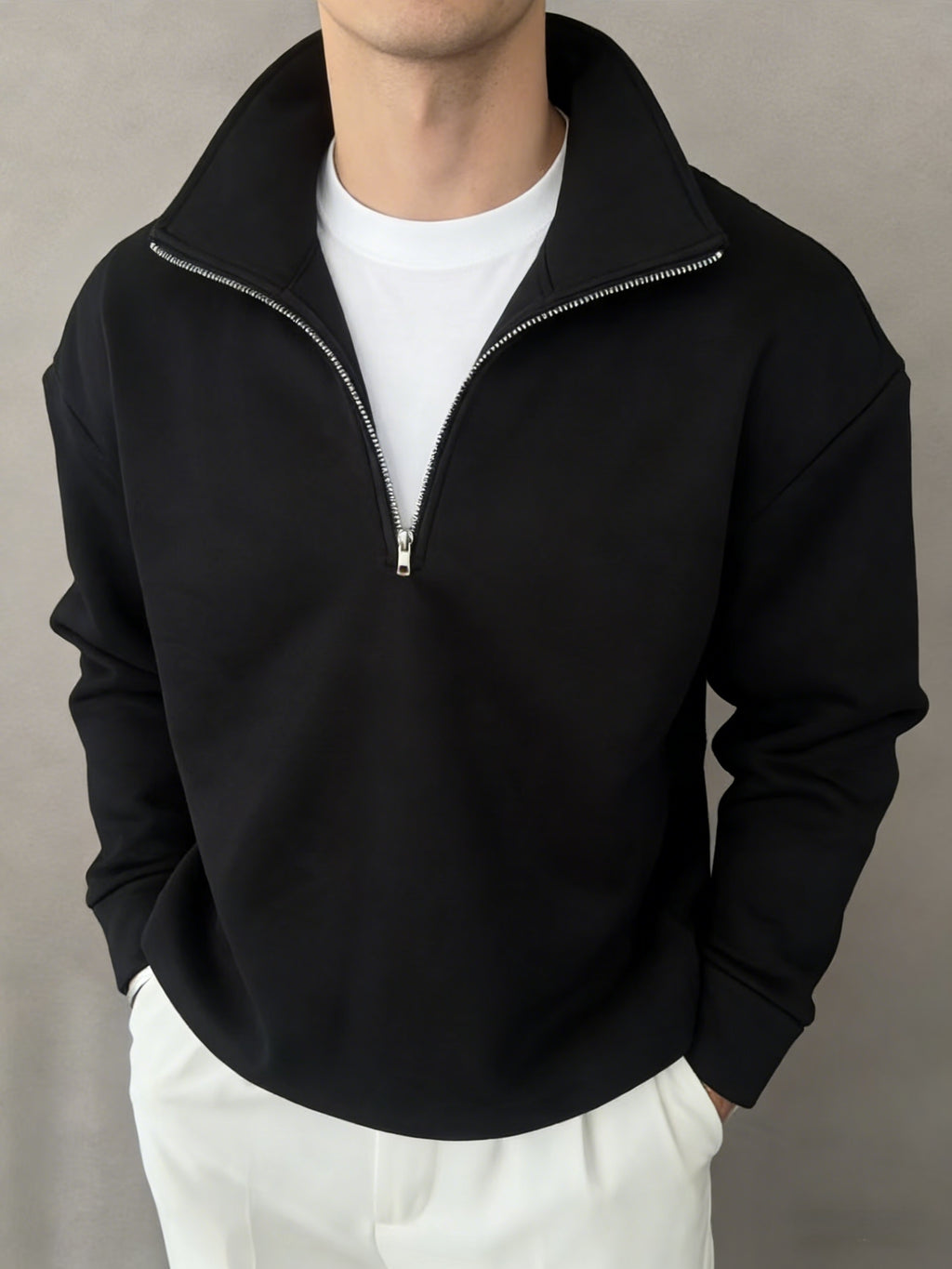 Fleece Quarter Zip Pullover with Stand Collar