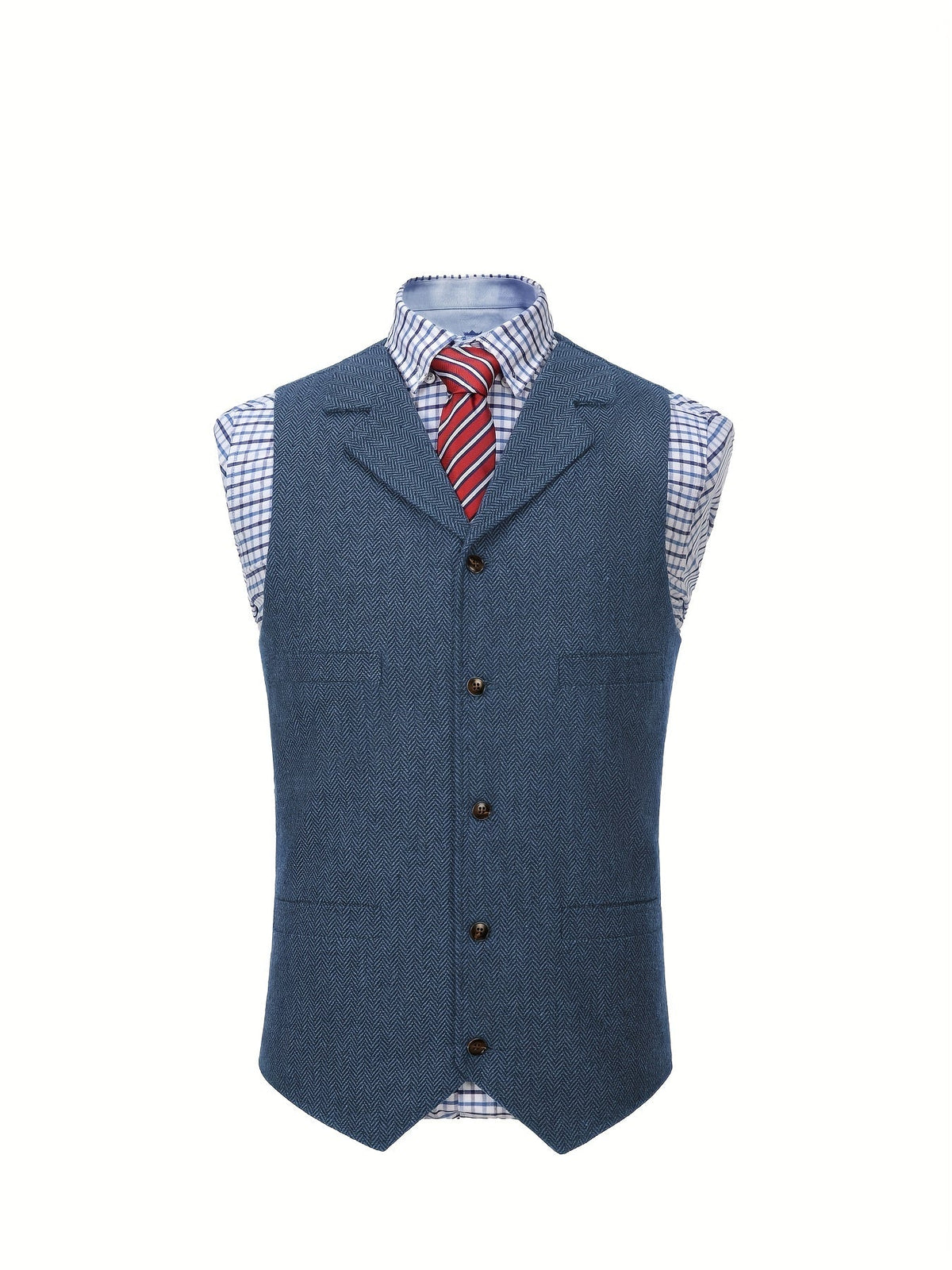 Herringbone Suit Vest for Men with Button Front