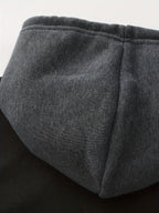 Mens zip up hoodie in Charcoal, close-up of the fleece lined hood