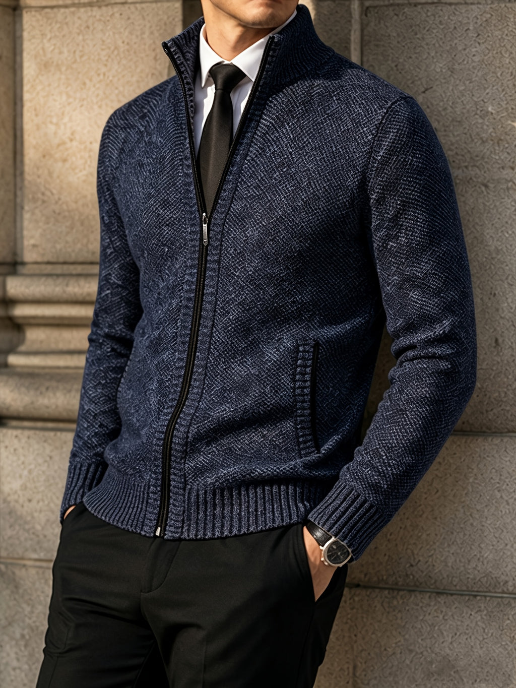 Patch Pockets Cardigan with Stand Collar