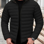 Black lightweight Puffer Jacket for Men with Stand Collar