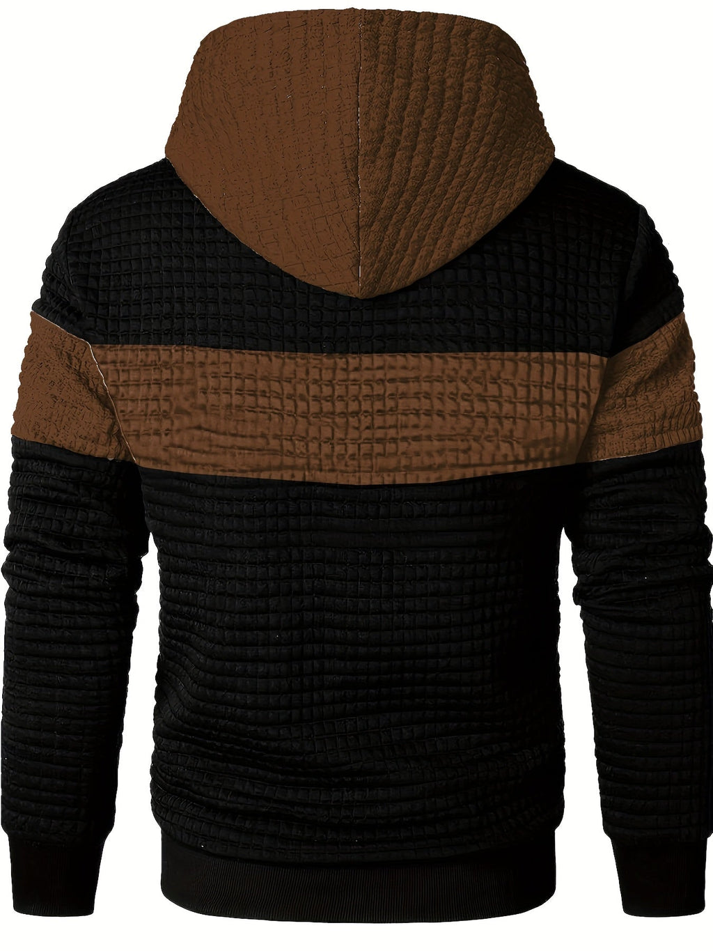 Mens hoodie in Brown, back view with brown hood and stripe