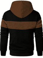 Mens hoodie in Brown, back view with brown hood and stripe