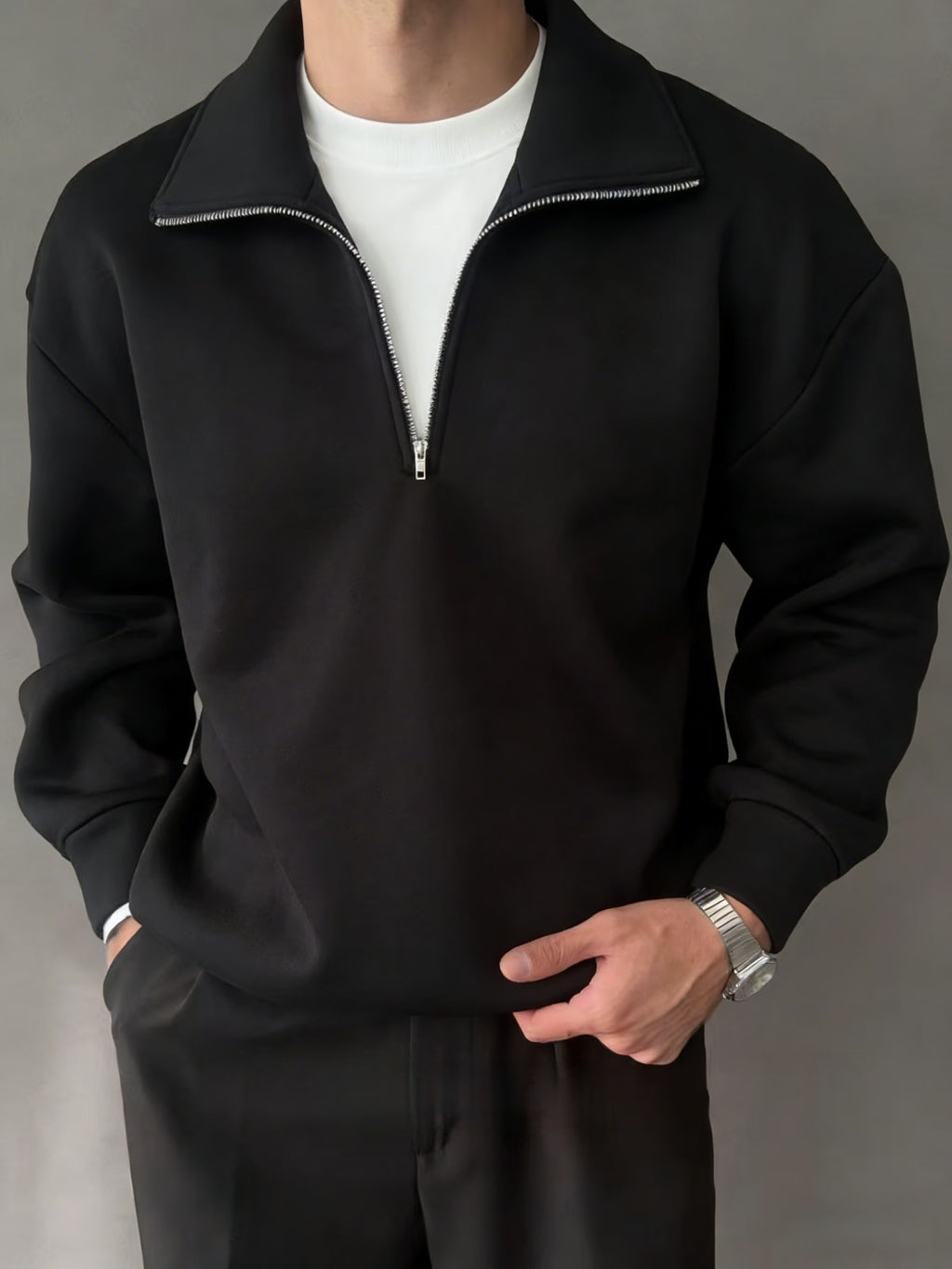 Fleece Quarter Zip Pullover with Stand Collar