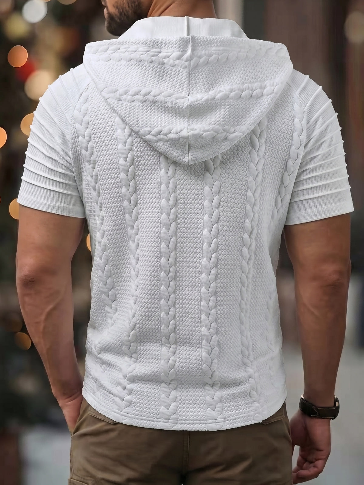 White Short Sleeve Knit Hoodie for men, view 20