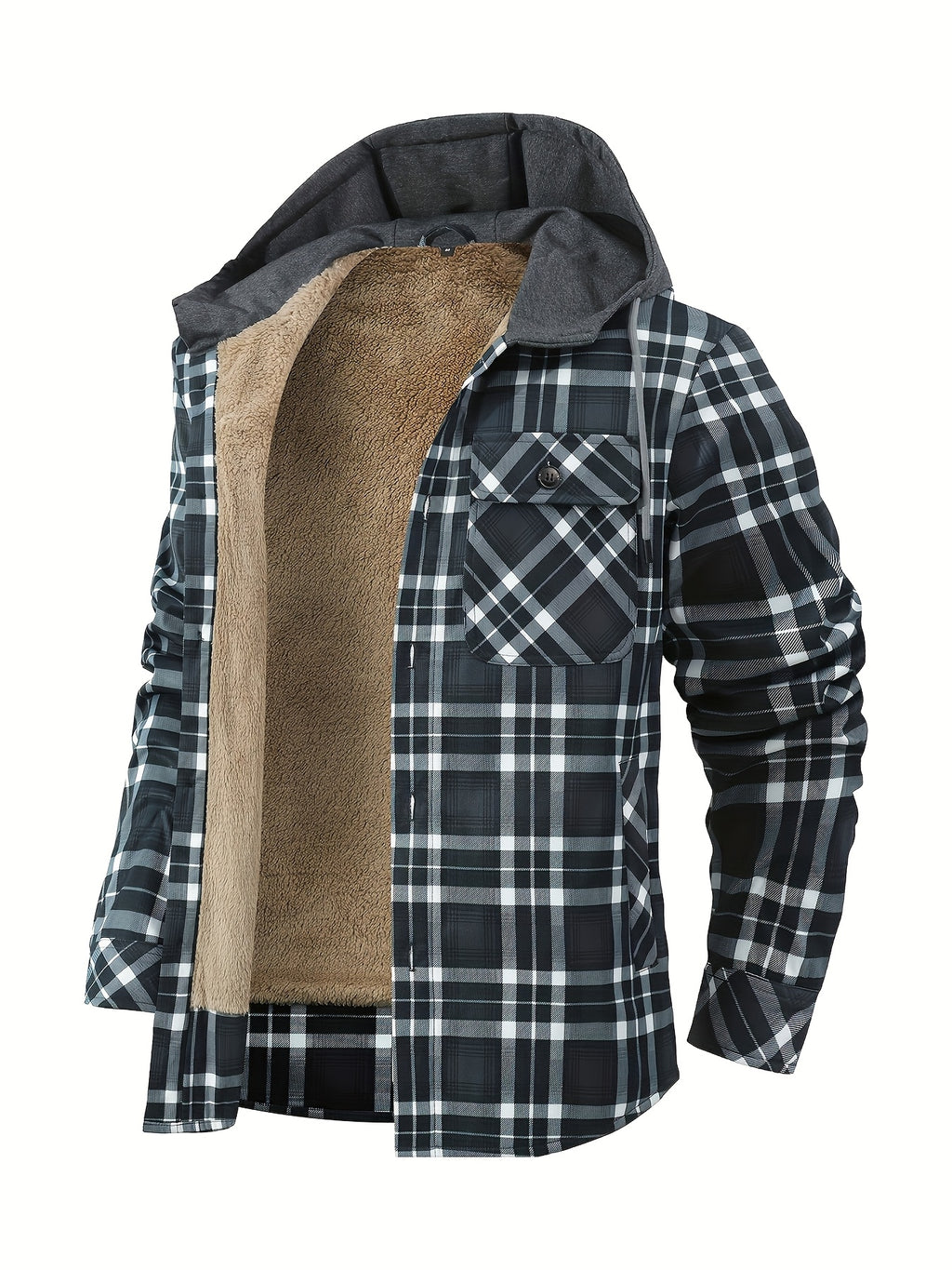 Blue Hooded Flannel Shirt Jacket for men, view 8