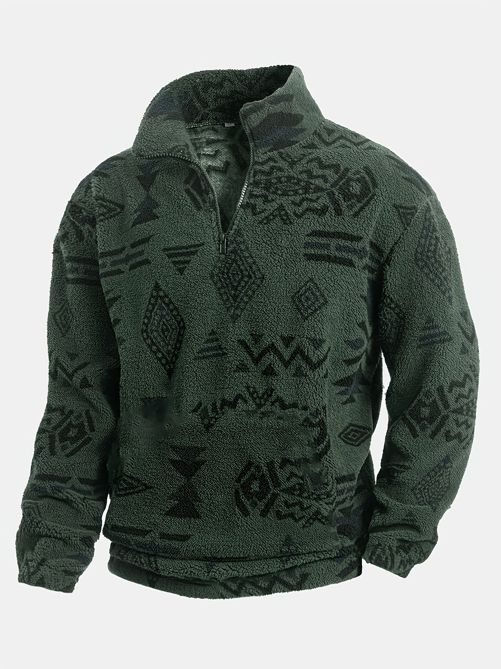 Dark Green Sherpa Half Zip Pullover for men