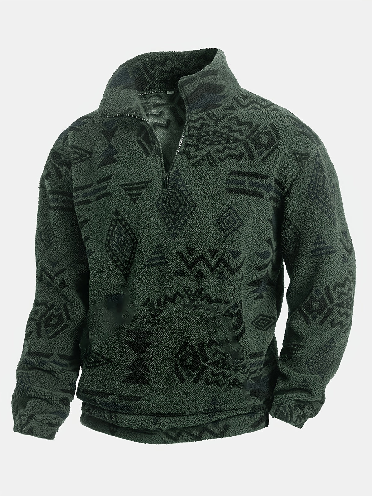 Dark Green Sherpa Half Zip Pullover for men