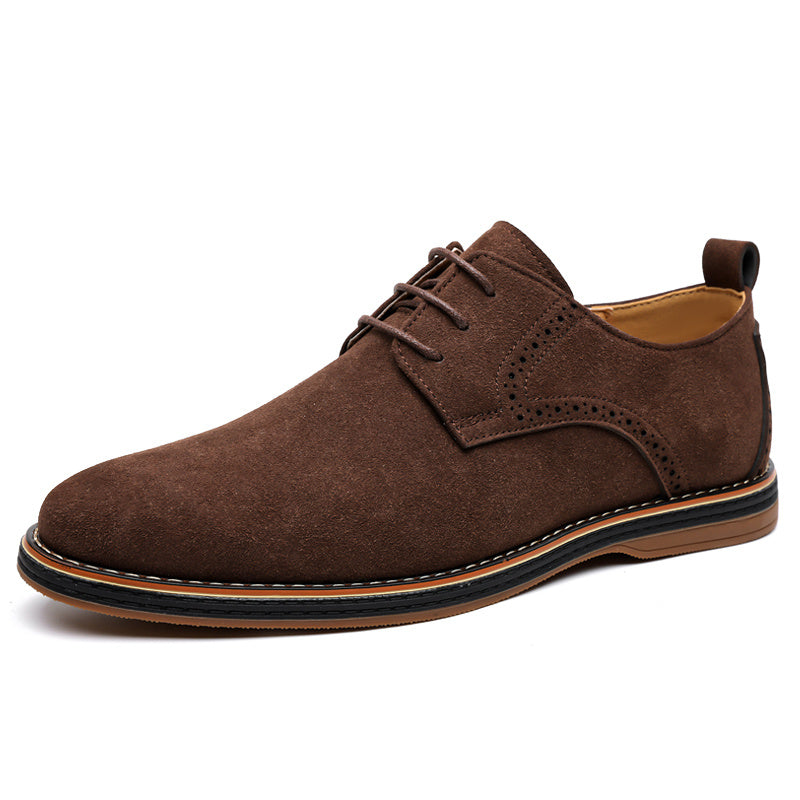 Dark Brown brogue Detail Derby Shoes for Men in Soft Suede