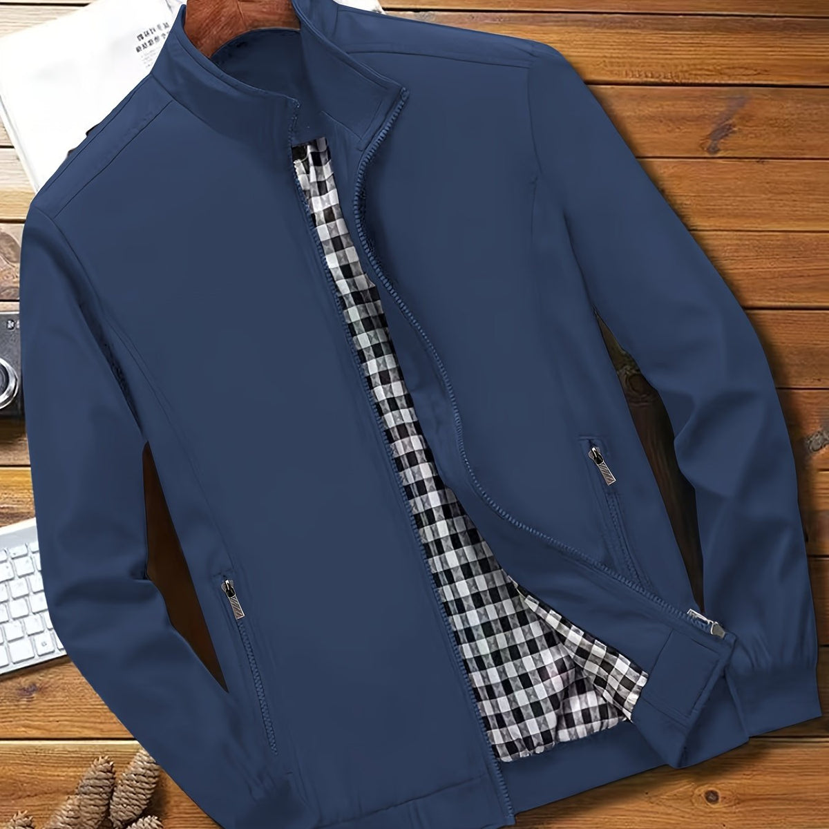 Check Lining Work Jacket with Stand Collar