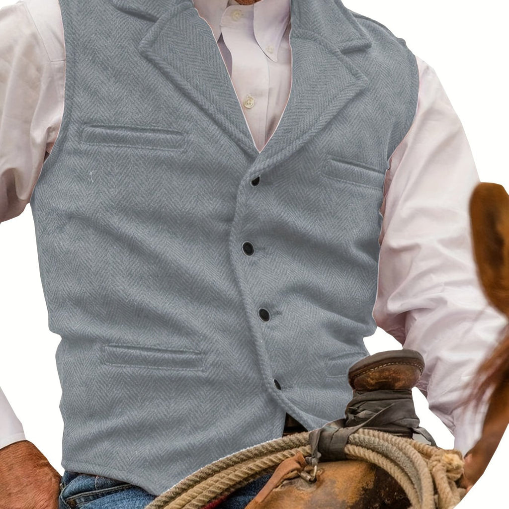 Silver Gray herringbone Suit Vest for Men with Button Front