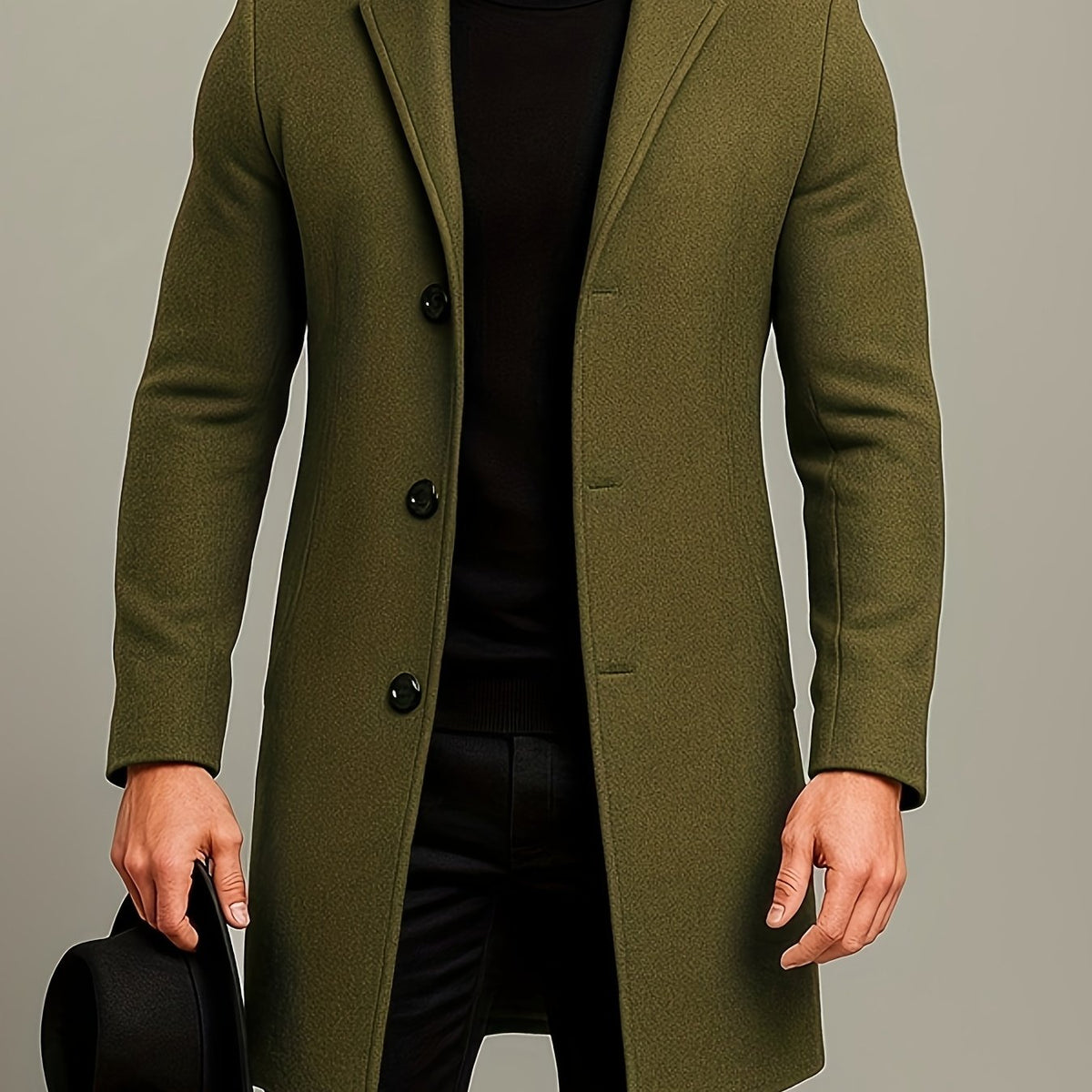 Three Button Overcoat with Notch Lapel
