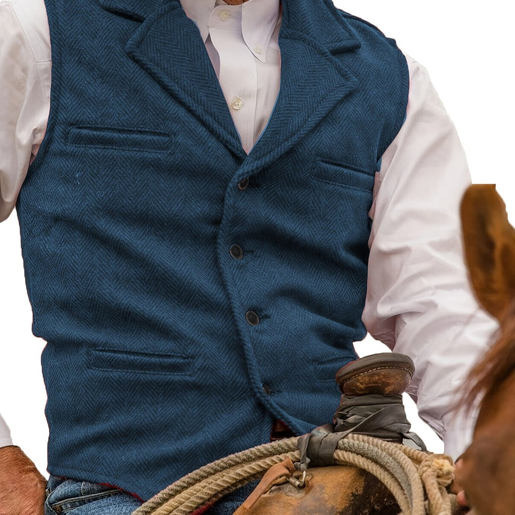 Blue herringbone Suit Vest for Men with Button Front