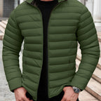 Olive Green lightweight Puffer Jacket for Men with Stand Collar