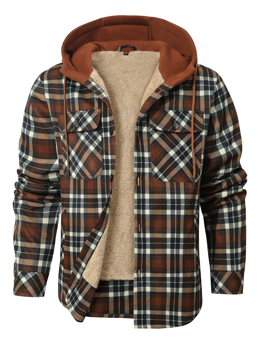 Brown Hooded Flannel Shirt Jacket for men