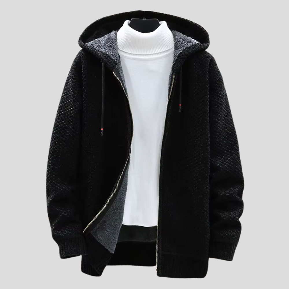 Black Knit Hooded Cardigan for men
