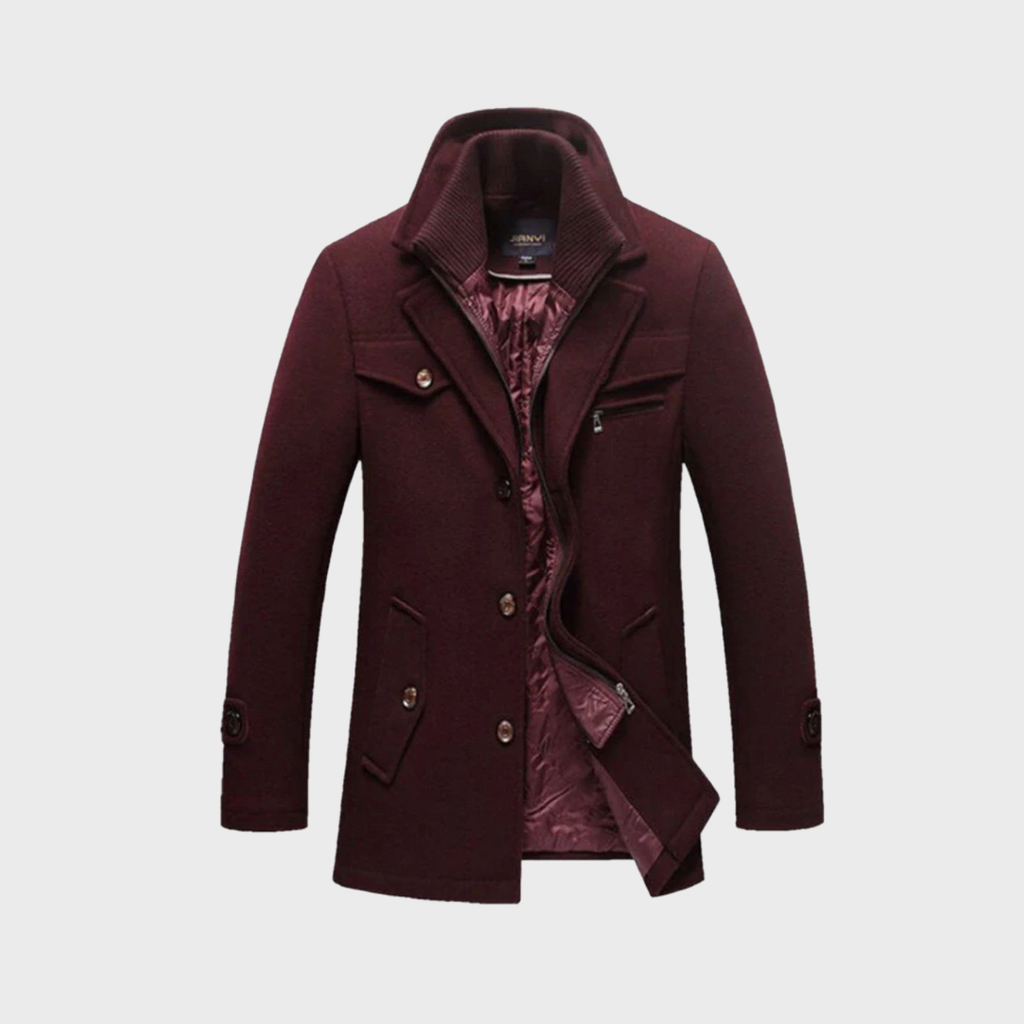 Double Breasted Pea Coat with Stand Collar