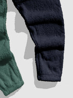 Mens sherpa fleece tracksuit in Navy, close-up of the cuffed jogger leg
