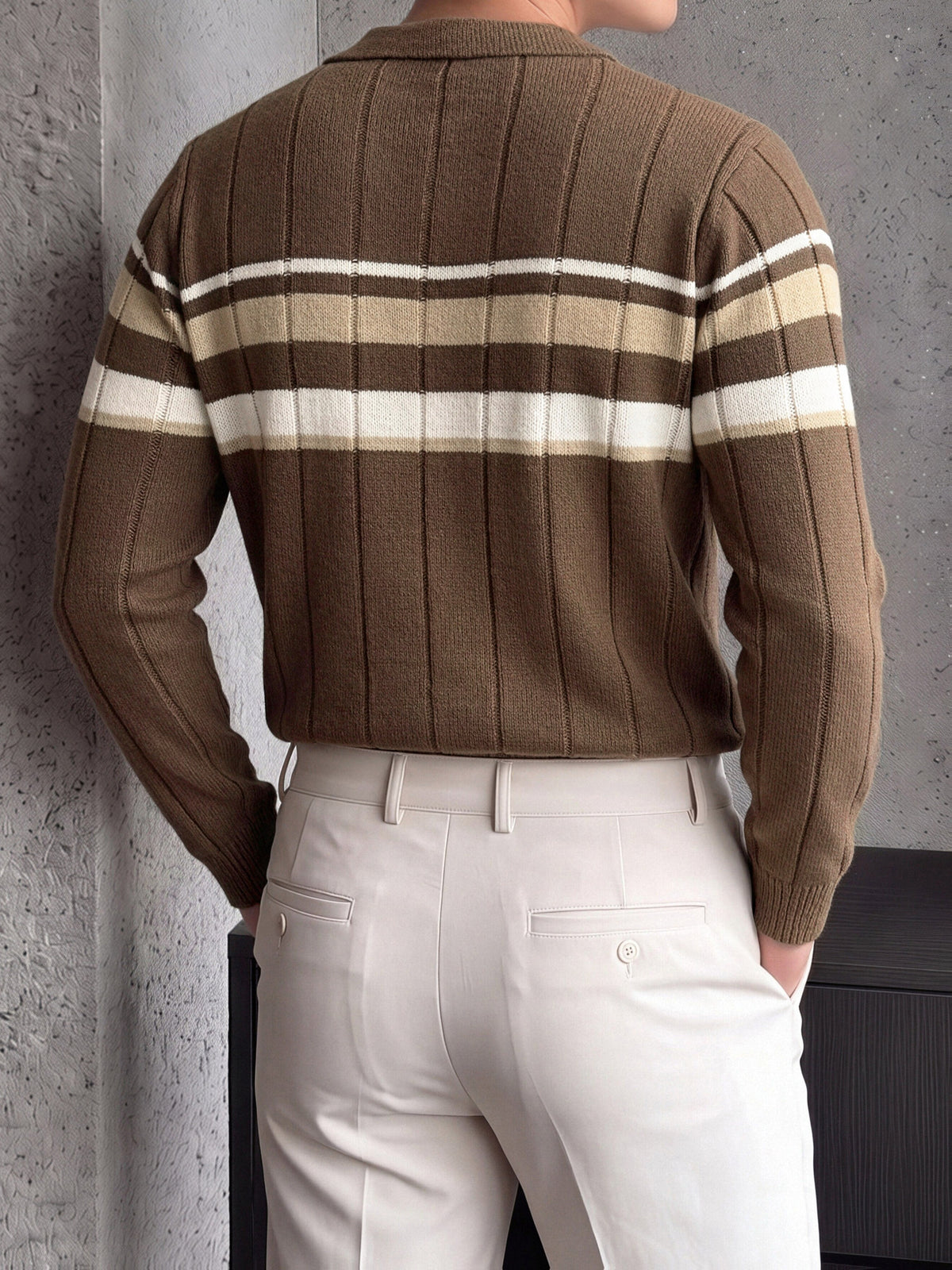 Striped Knit Polo with Button Placket