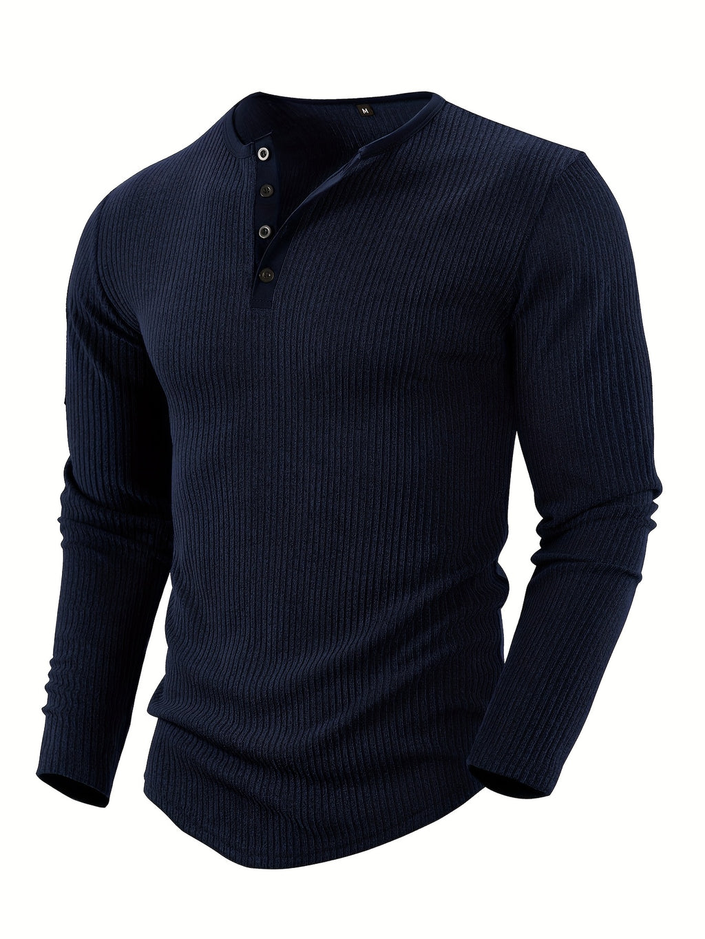 Ribbed Knit Henley Shirt with Button Placket