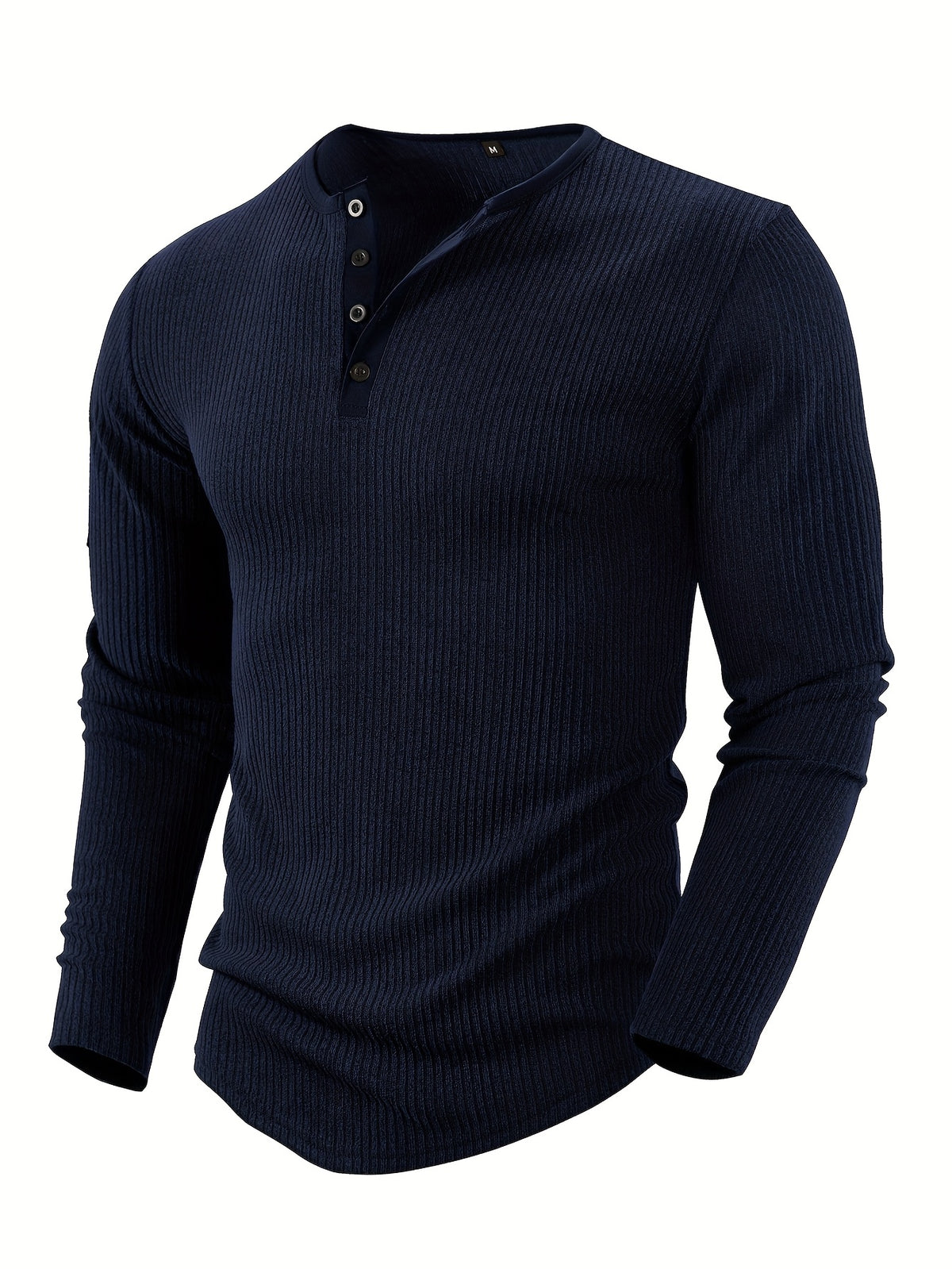 Ribbed Knit Henley Shirt with Button Placket