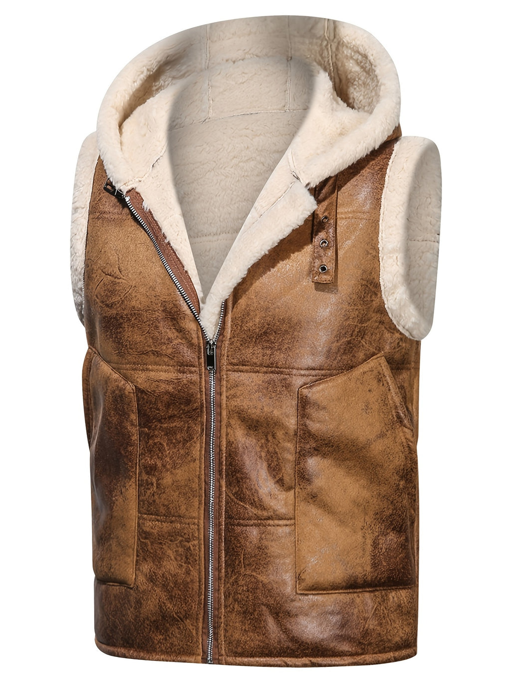 Camel Shearling Hooded Vest for men